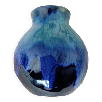 petit vase boule en céramique bleu turquoise