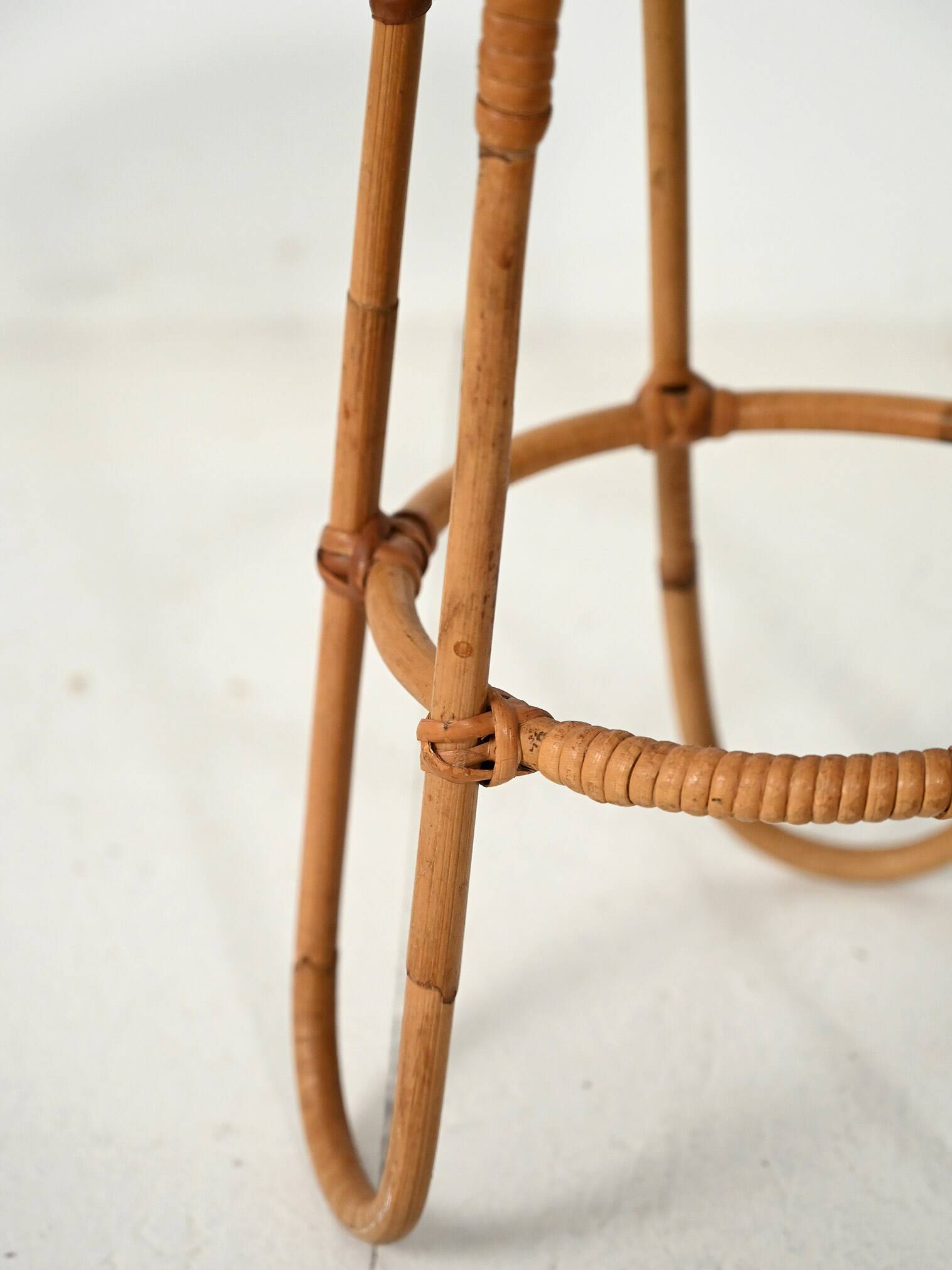 Scandinavian Bamboo Plant Stand with Frosted Glass, 1960s
