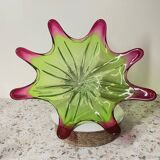 Sunburst shaped Murano centerpiece in lime green & fushsia  - Sommerso