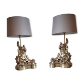 Pair of antique bronze lamps in 19th century Louis XV Chenets