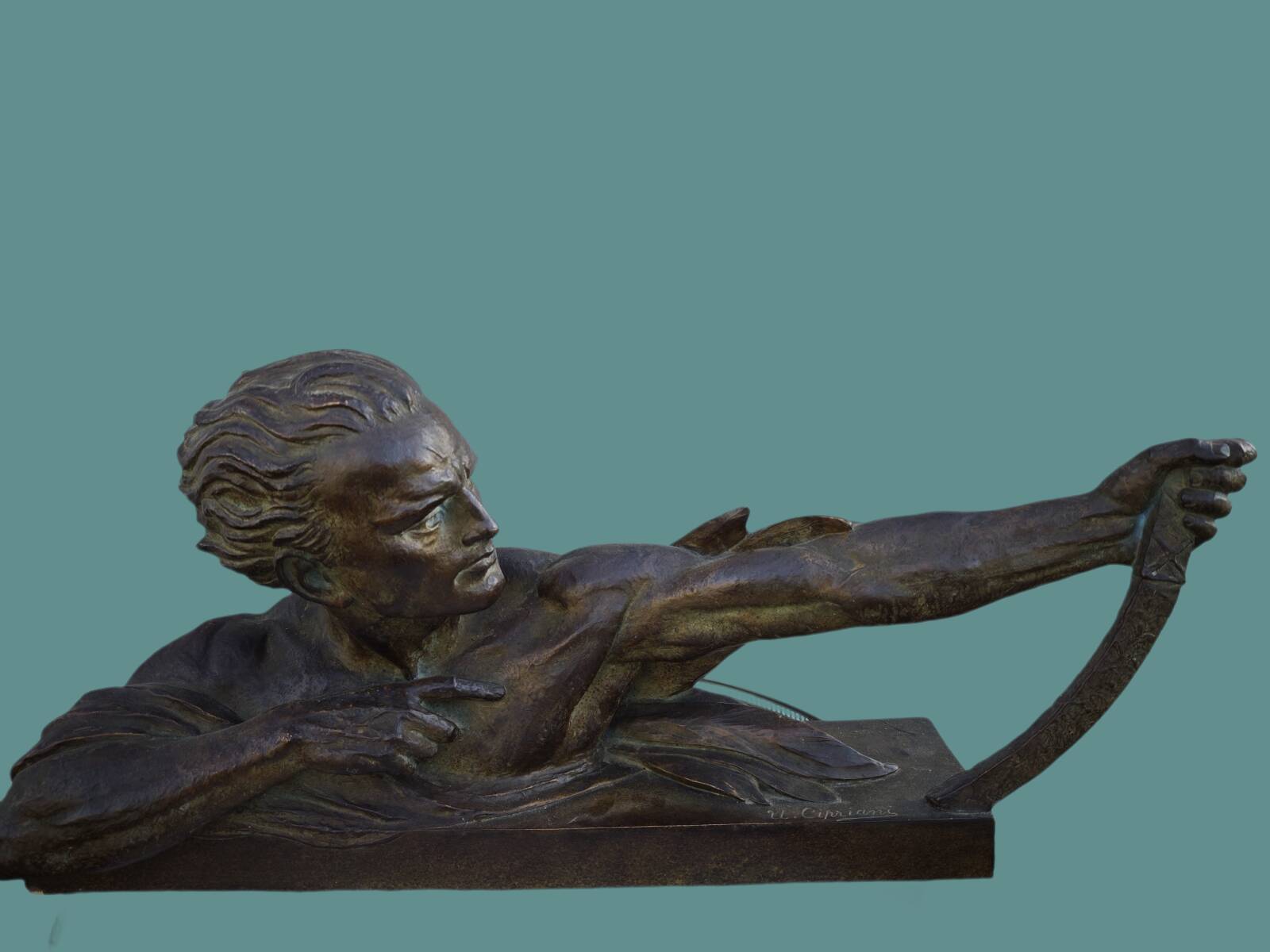Large Art Deco sculpture in patinated bronze and terracotta – signed Ugo Cipria
