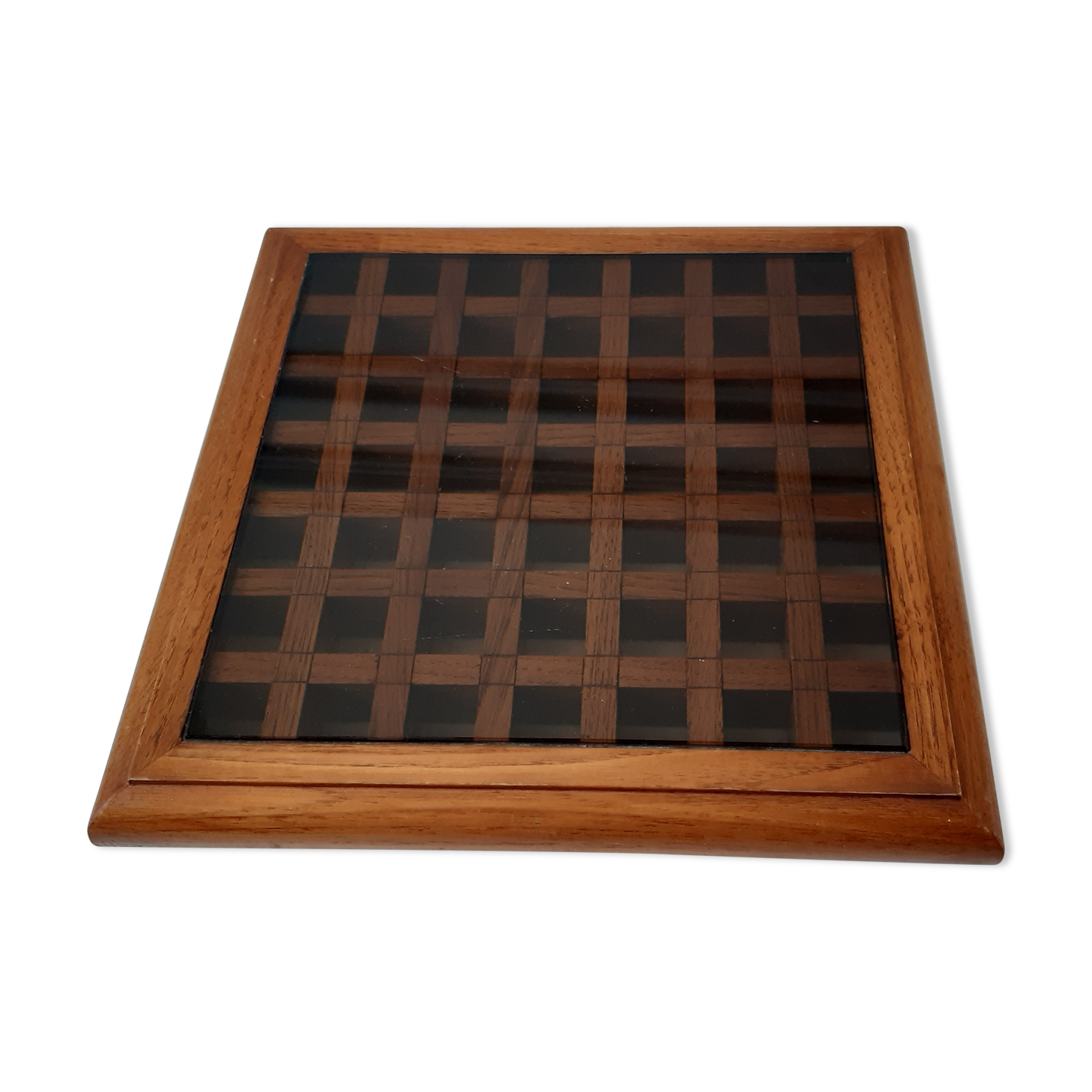Oak table mat and smoked glass 70s