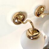 2 wall lamps in gilded metal and white opaline