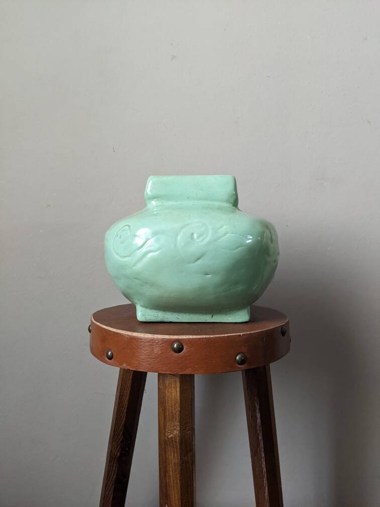 Vintage vase, handmade pottery, mint green, slow country decoration