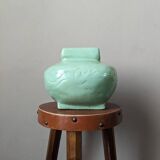 Vintage vase, handmade pottery, mint green, slow country decoration
