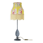 Lampe à poser – Pied vintage et abat-jour floral à franges