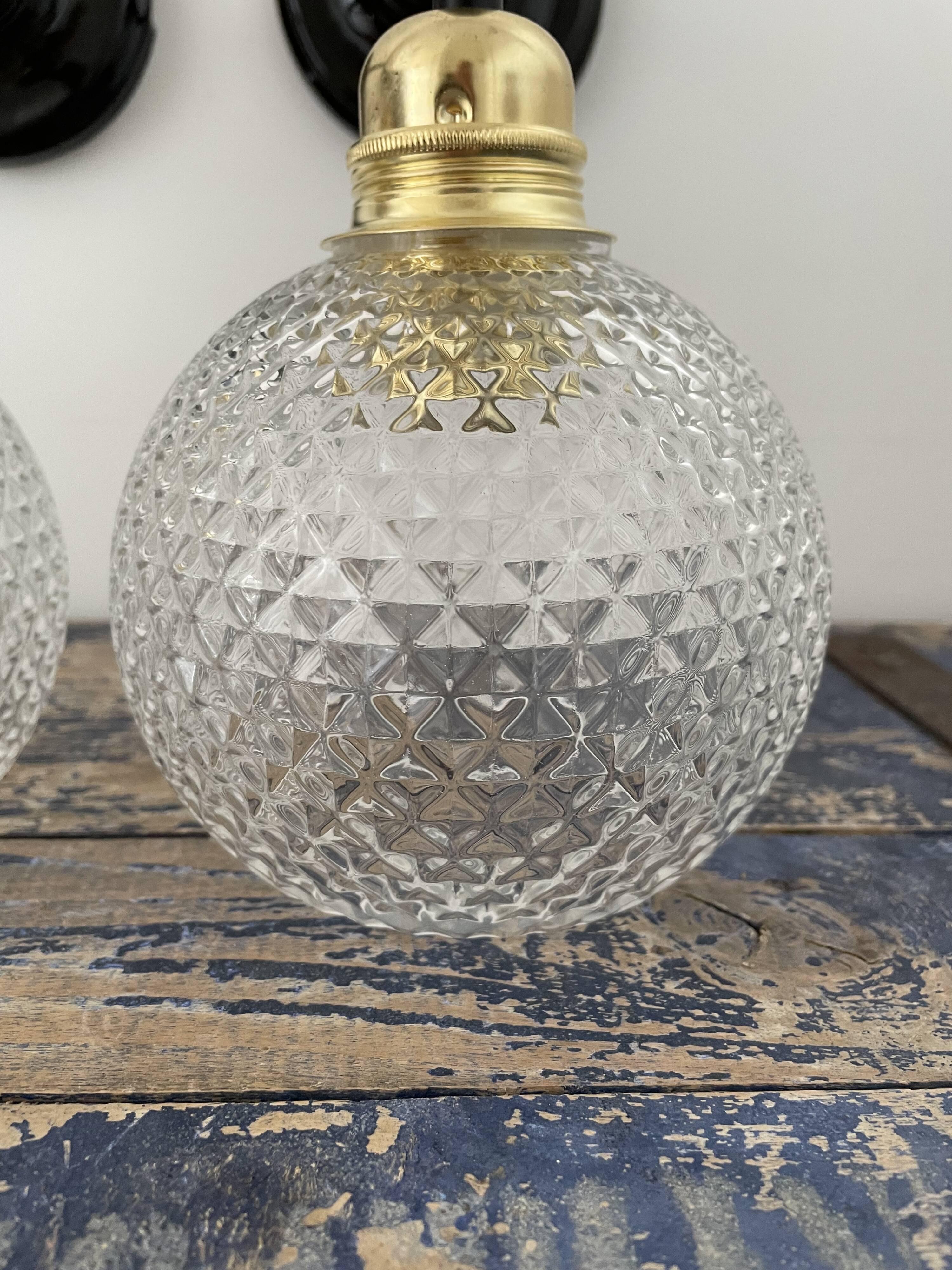 Set of two vintage electrified electrified glass wall lamps