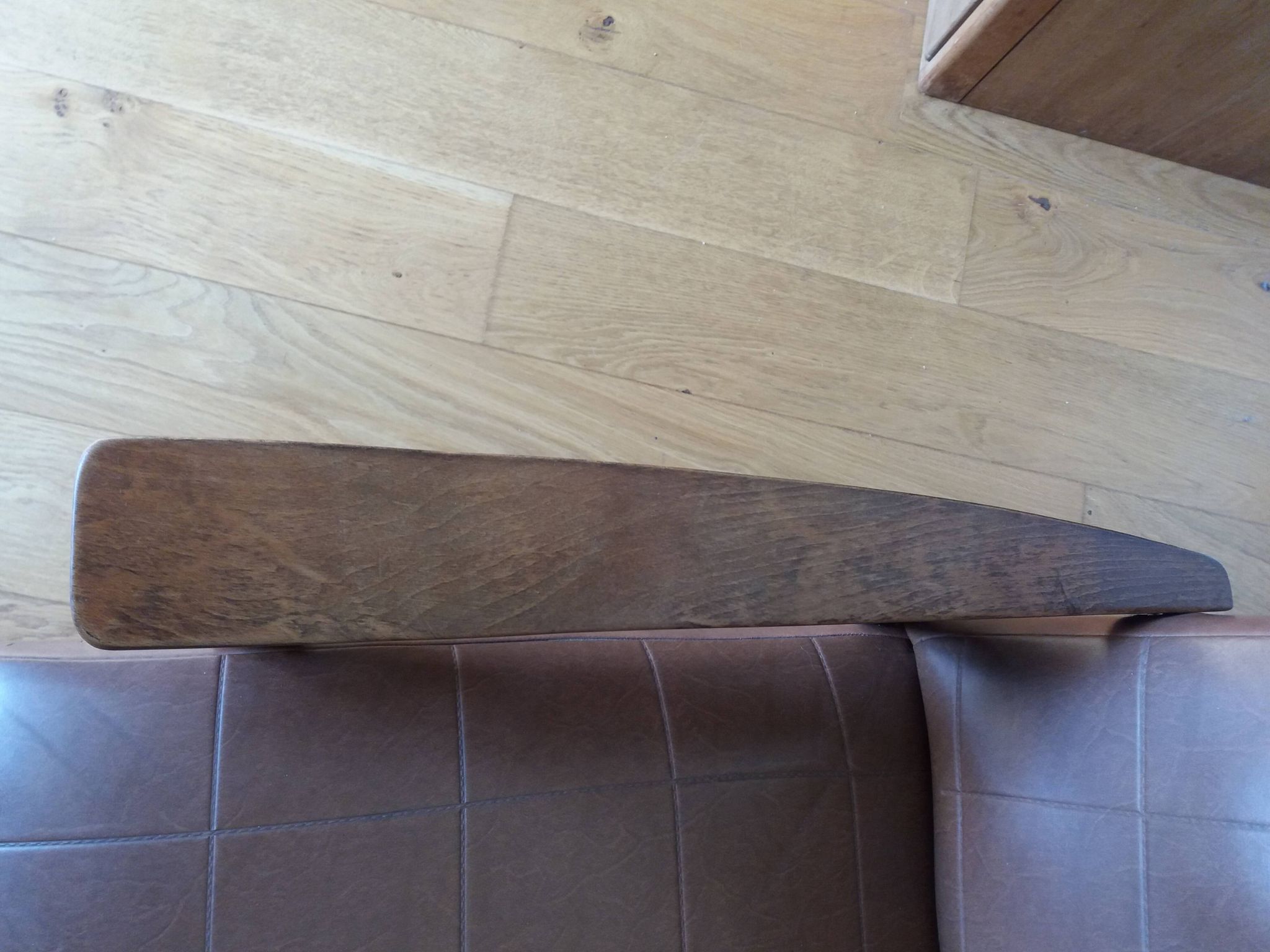 Scandinavian brown skai and wood armchair