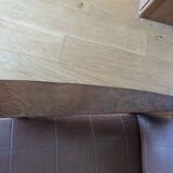 Scandinavian brown skai and wood armchair