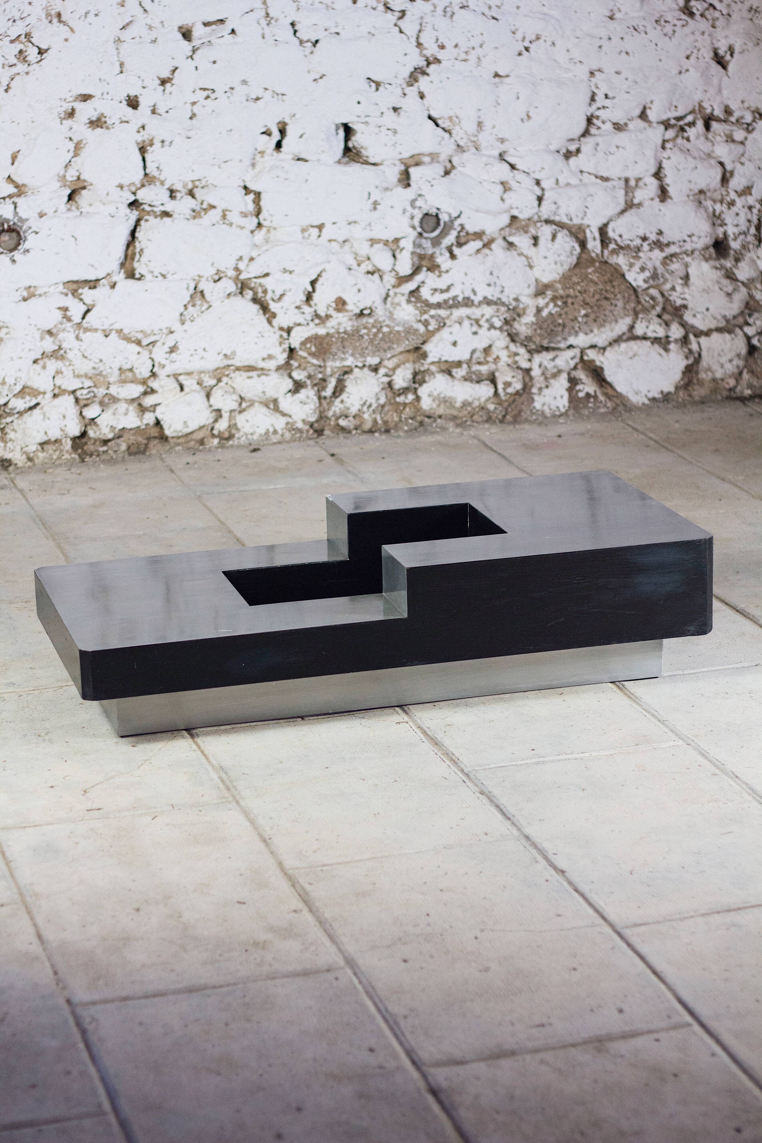 wood and steel bar coffee table, 1980