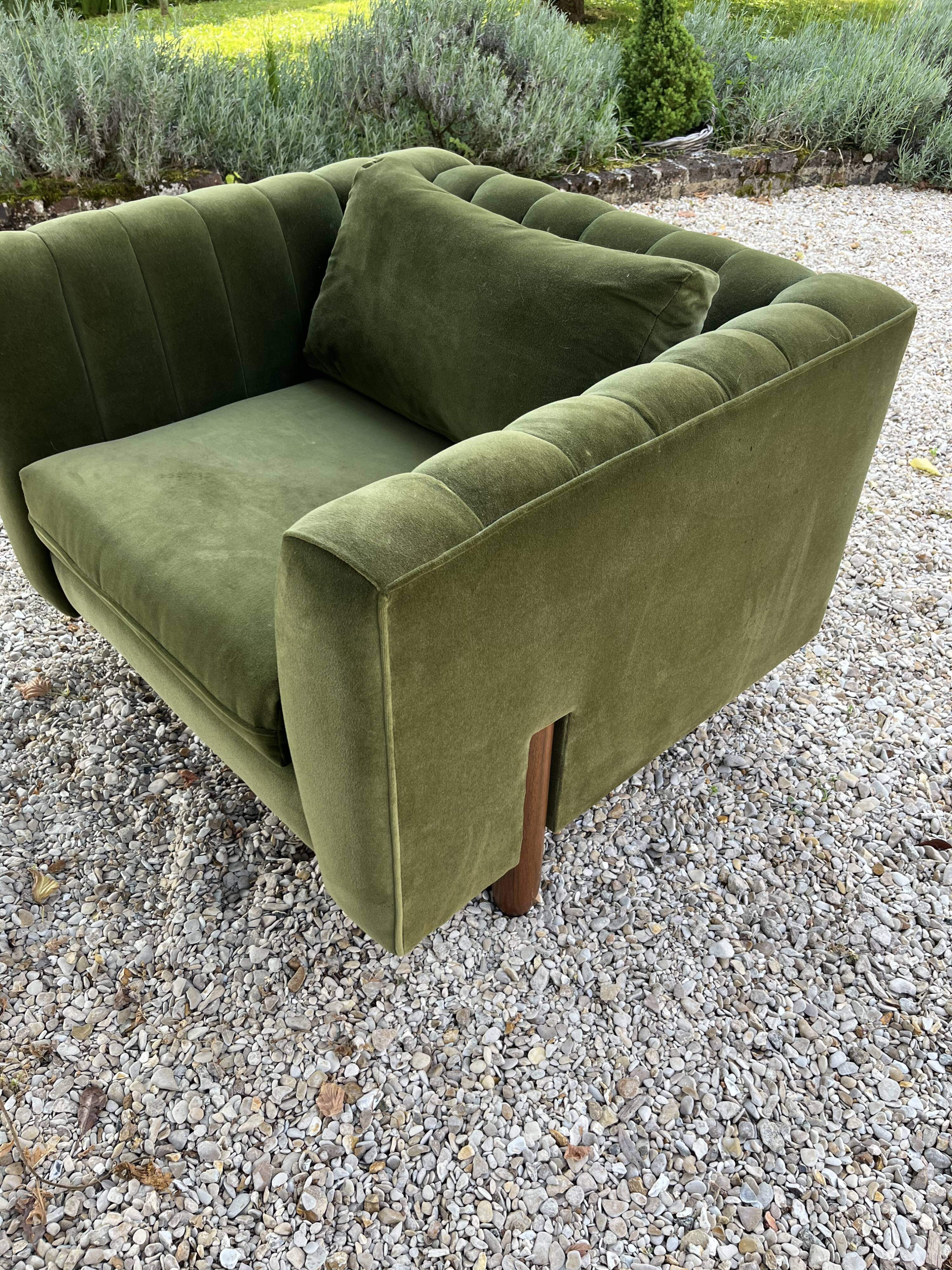 Green velvet club chair