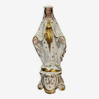 Statuette de la vierge en porcelaine de paris polychrome doré début XXème