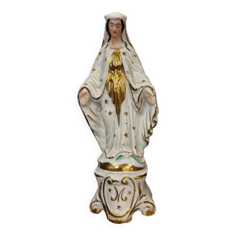 Statuette de la vierge en porcelaine de paris polychrome doré début XXème