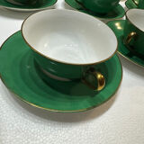 Service 14 cup and saucer in Art Deco Emerald Green and Gold.
