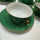 Service 14 Tasse et sous-tasse à Bouillon Art-Deco Vert Émeraude et Or