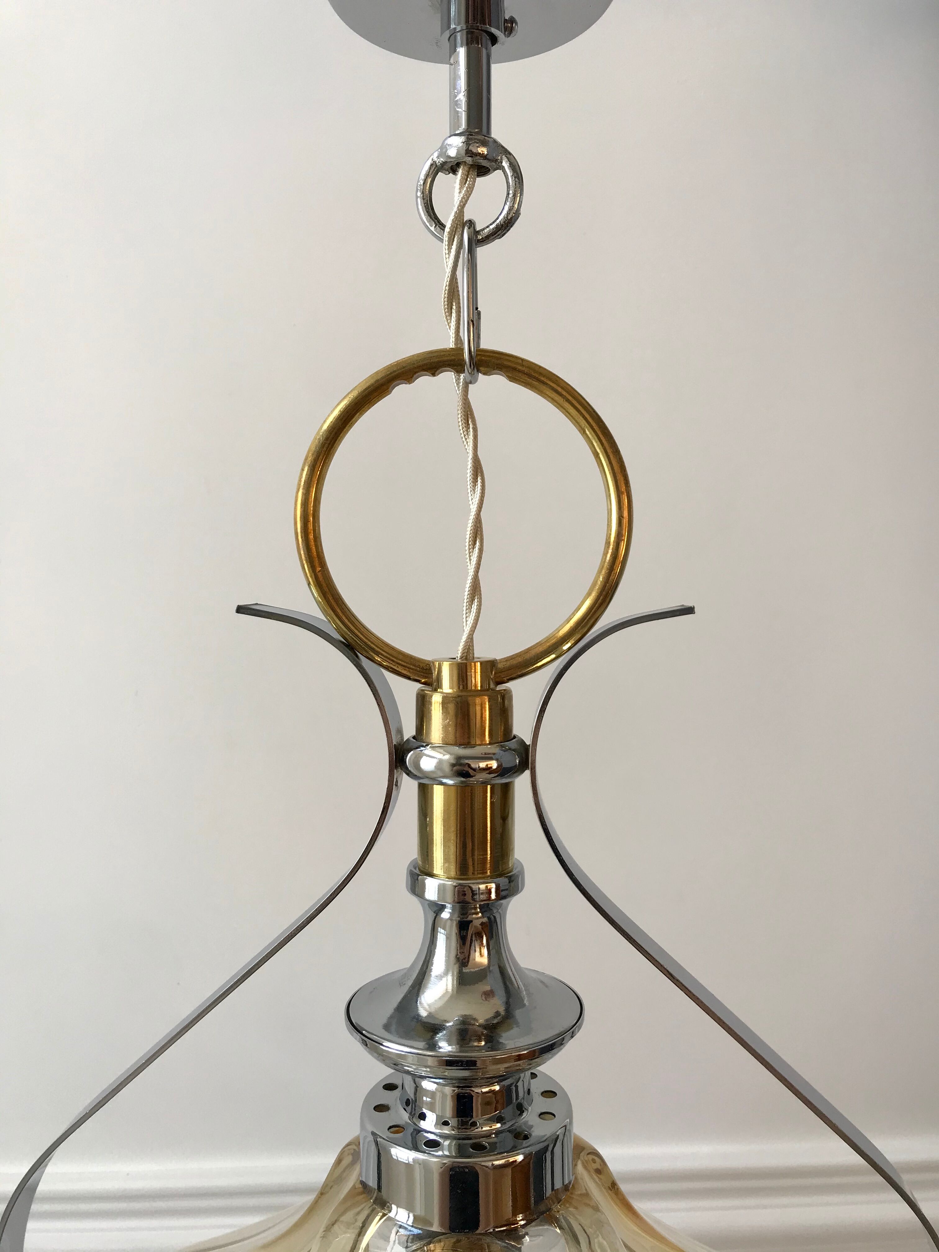 Petal hanging lamp in glass, brass and chrome metal 50