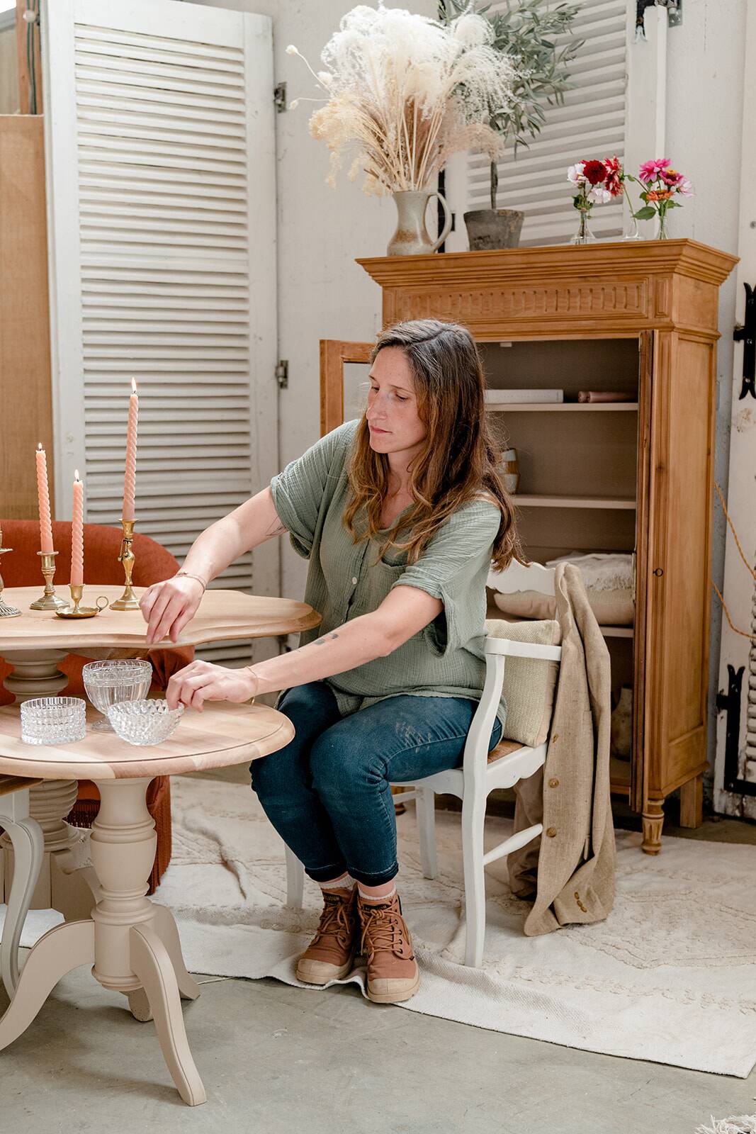 Old wooden pedestal table