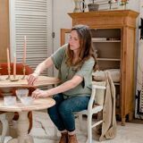 Old wooden pedestal table