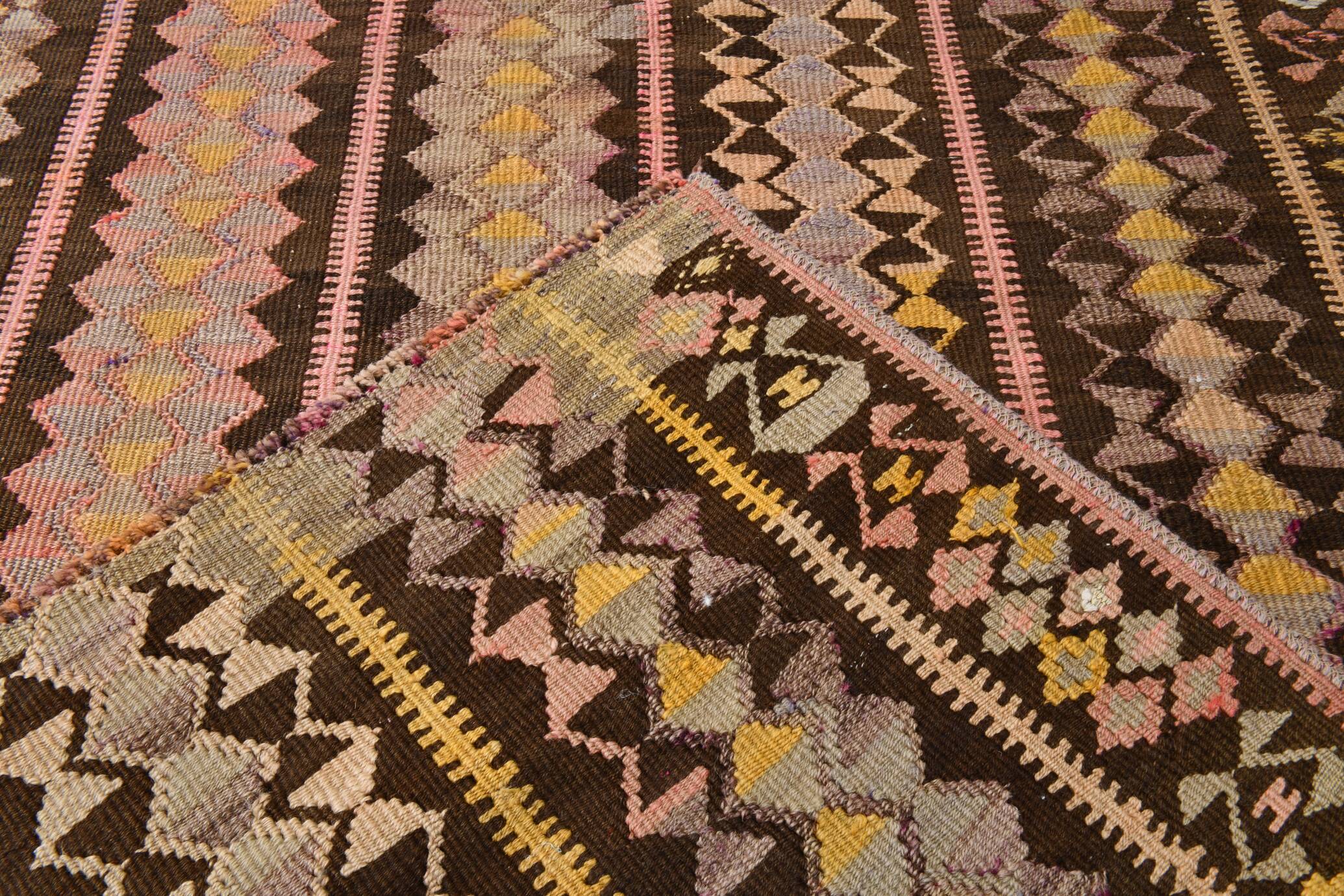 3x10 Pink & Brown Tribal Kilim Runner Rug, 88x313Cm