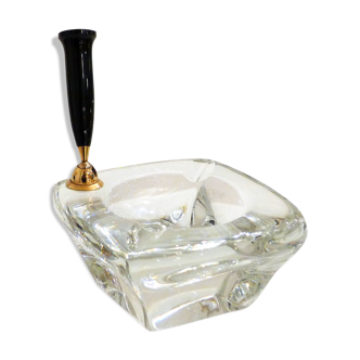 Daum France crystal ashtray with pen holder