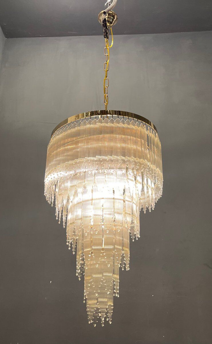 Mid-century italian brass acrylic chandelier lamp