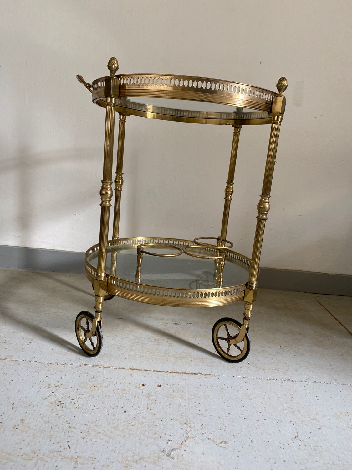 Vintage brass and glass rolling service