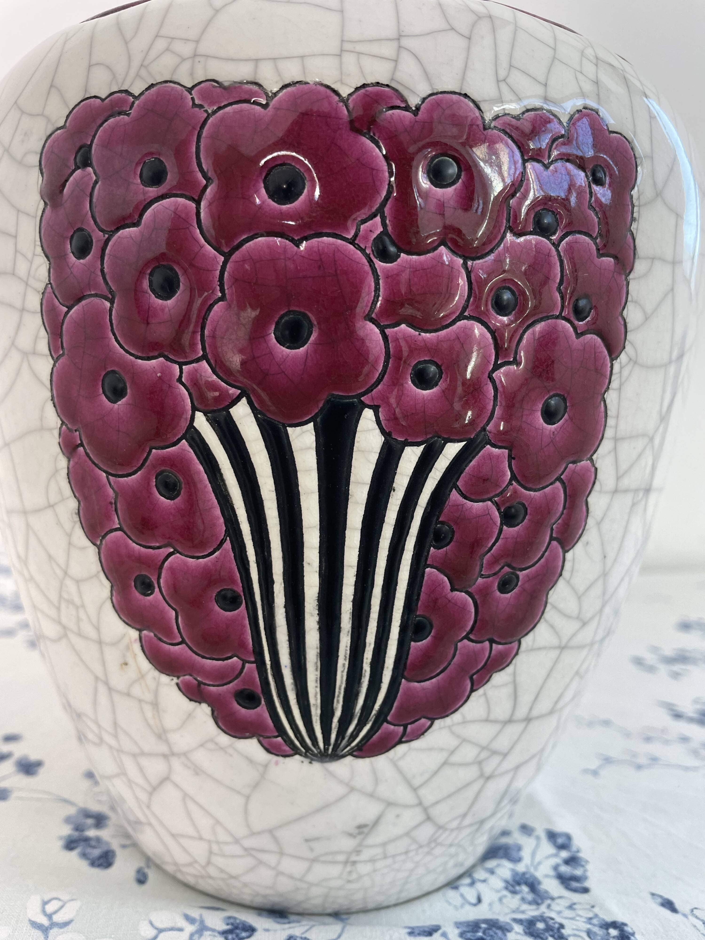 Art Deco vase, Jean Luce for Longwy, crackled glazed earthenware, 1930