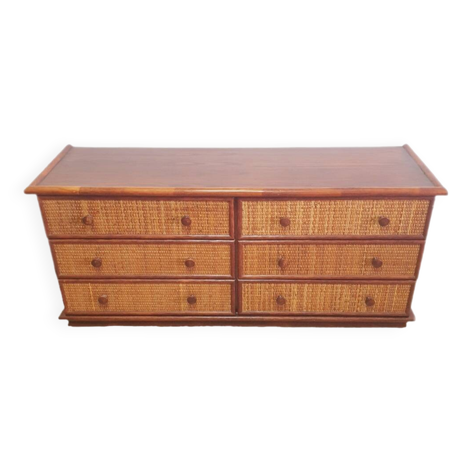 70's rattan/bamboo chest of drawers/6 drawers