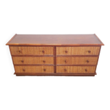 Commode/enfilade 6 tirroirs rotin/bambou  70's