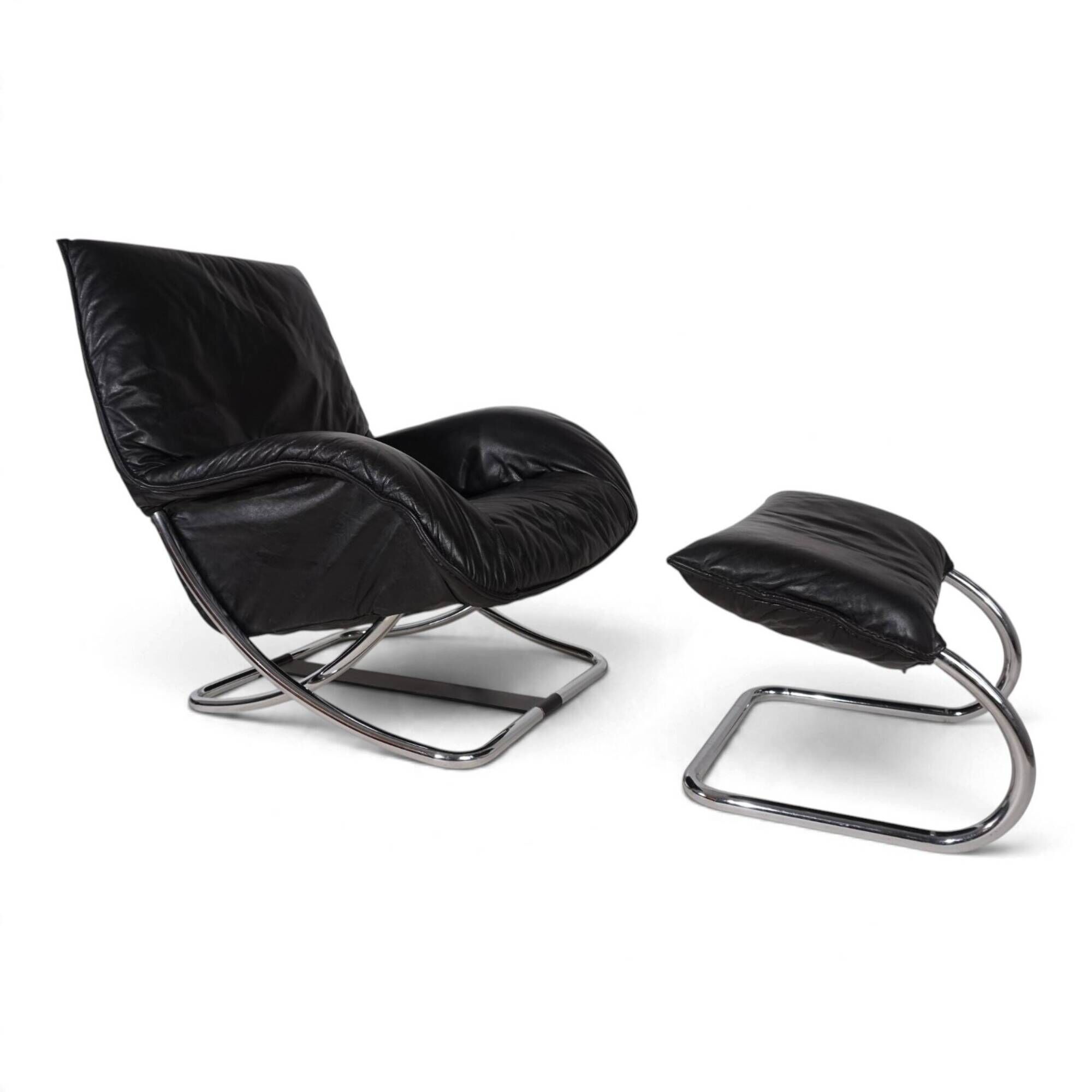 WK Möbel leather lounge chair with ottoman by Robert Haussmann, 1970
