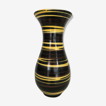 Vase diabolo Saint Clément, décor zébré multicolore, numéroté. Vers 1950-1960