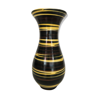 Vase diabolo Saint Clément, décor zébré multicolore, numéroté. Vers 1950-1960