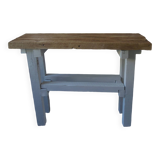 Vintage workbench with pearl gray patinated base and wooden top