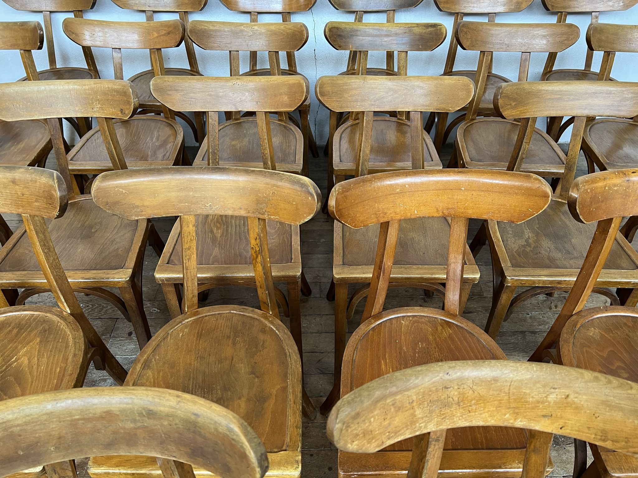 Series of 24 chairs bistrot wood curved 1960
