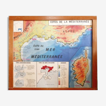 Carte scolaire de 1960 Editions MDI « Côtes de la Méditerranée