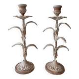 2 Aged Metal Candlesticks
