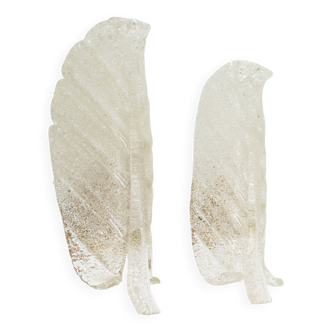 Pair large leaf-shaped wall lamps in Murano glass by Barovier & Toso