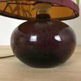 Lampe boule céramique violette et abat jour fleuri
