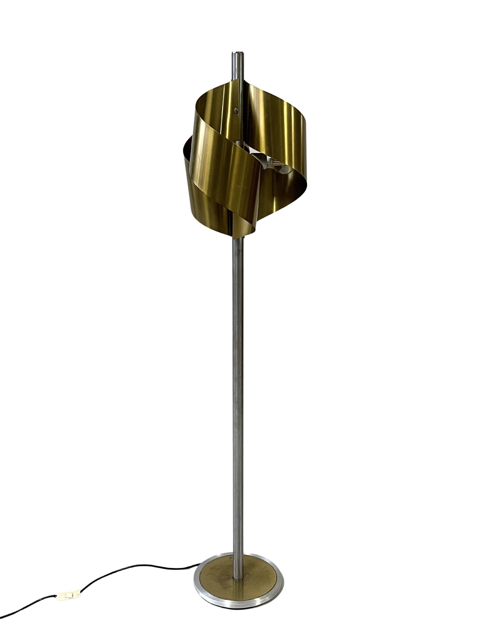 Italian Floor Lamp in Brushed Steel and Brass, 1970s