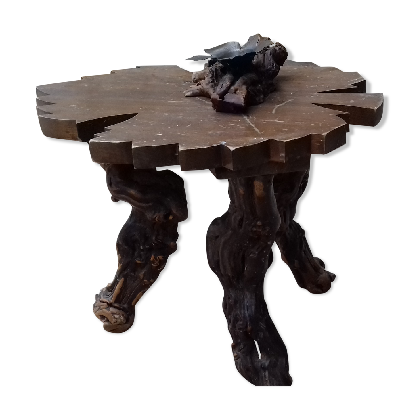Table basse feuille en bois vintage avec cendrier