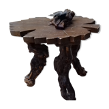 Table basse feuille en bois vintage avec cendrier