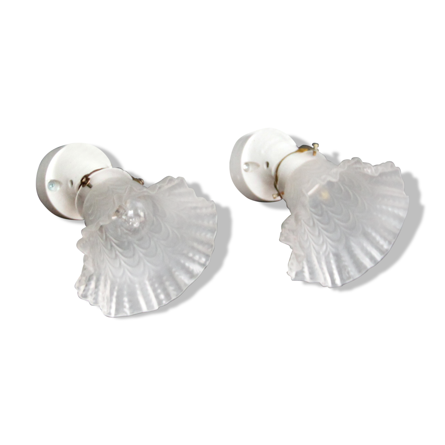 Paire d'appliques murales en porcelaine ancienne, tulipe verre vintage