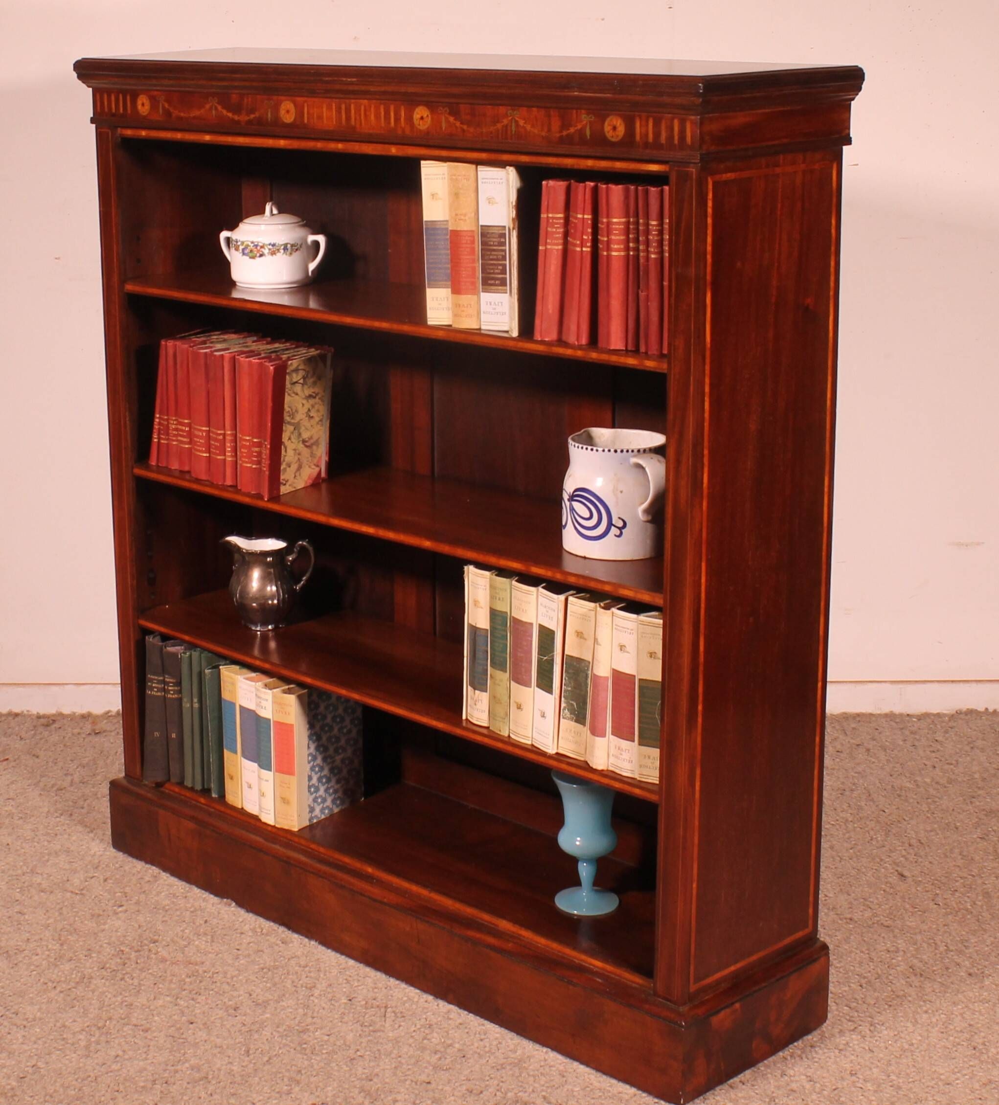 open mahogany library with inlays - 19th century