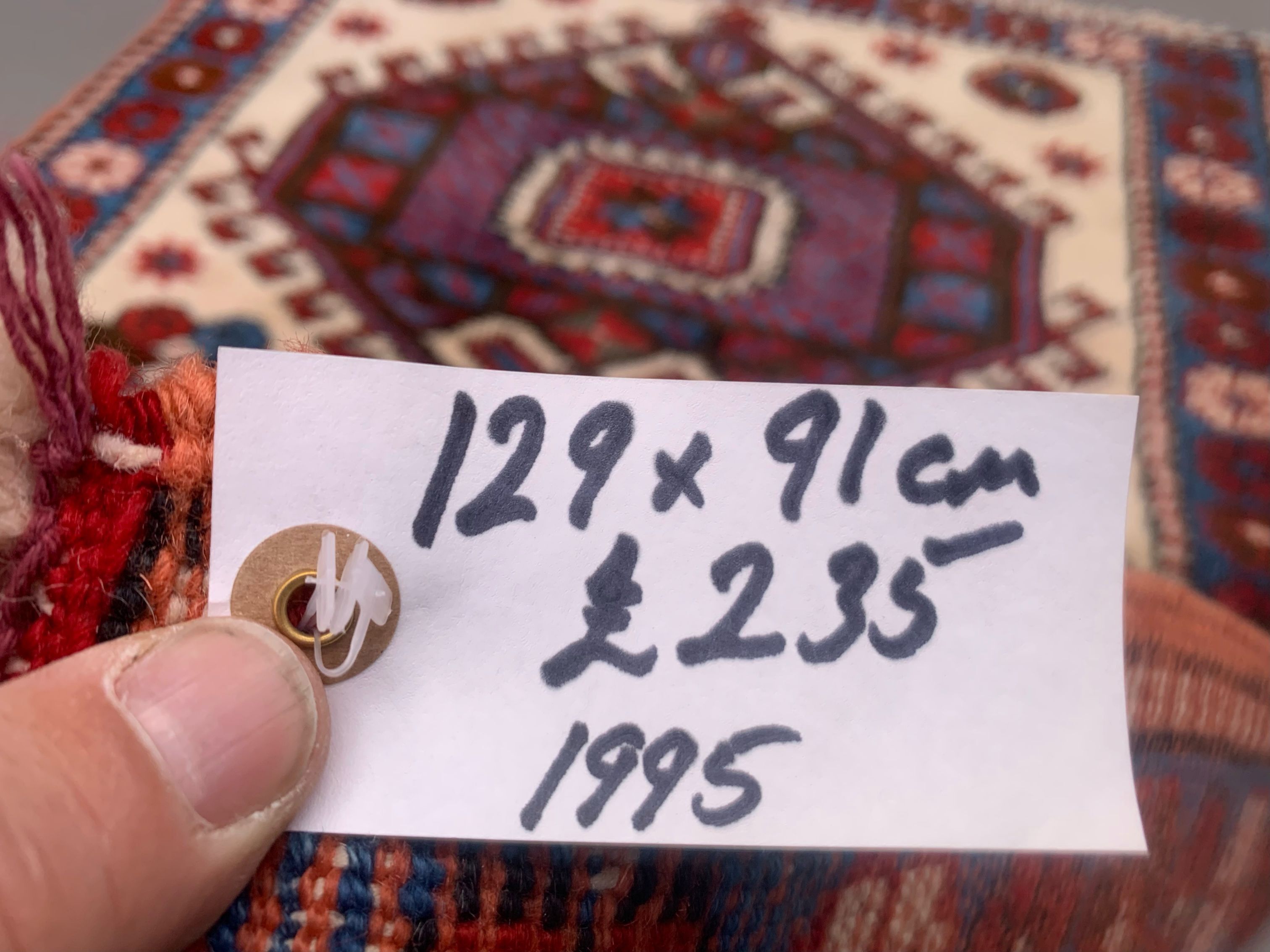 Old turkish kazak rug 129x91 cm vintage tribal carpet, red and blue large