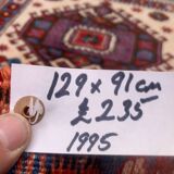 Old turkish kazak rug 129x91 cm vintage tribal carpet, red and blue large