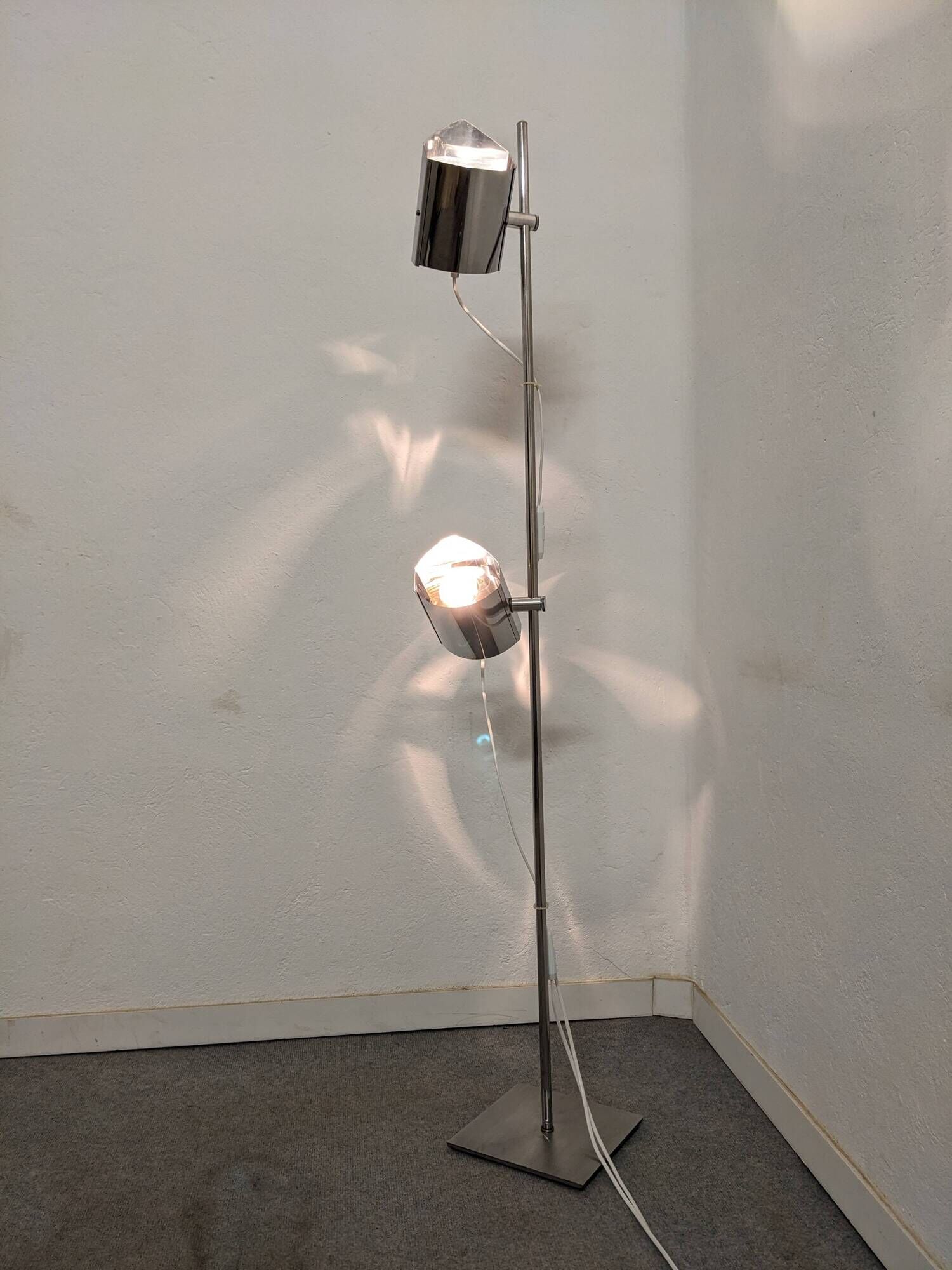 Space Age floor lamp with 2 chrome metal spotlights from the 60s/70s