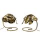 Hollywood regency set of 2 brass leaves table lamps, Bottega Gadda Italy, 1970s