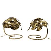 Hollywood regency set of 2 brass leaves table lamps, Bottega Gadda Italy, 1970s