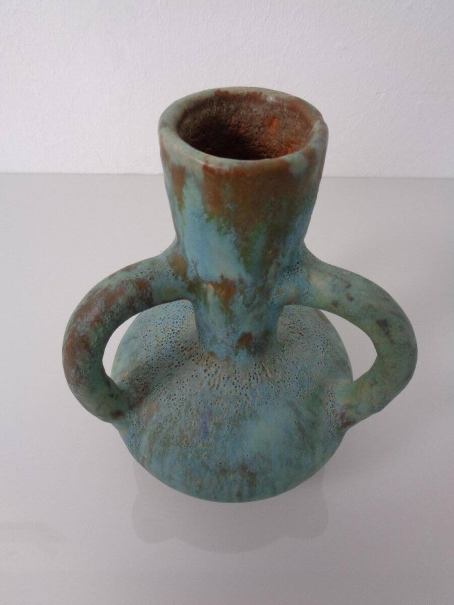 German studio ceramic handle vase by Lu & Gerd Grove, Lübeck, 1960s
