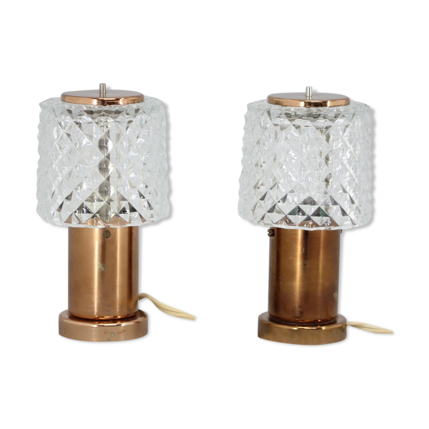 1970s pair of copper table lamps by kamenický šeno, czechoslovakia